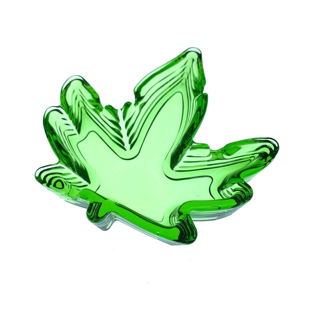 Green Translucent Hemp Leaf Glass Ash Tray