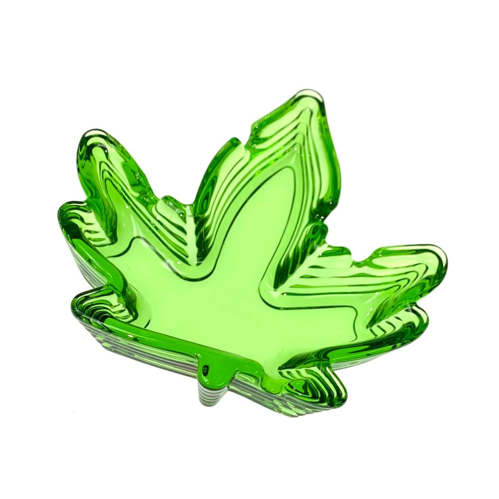 Green Translucent Hemp Leaf Glass Ash Tray - Image 3