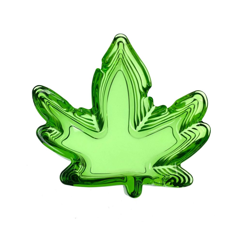 Green Translucent Hemp Leaf Glass Ash Tray - Image 2